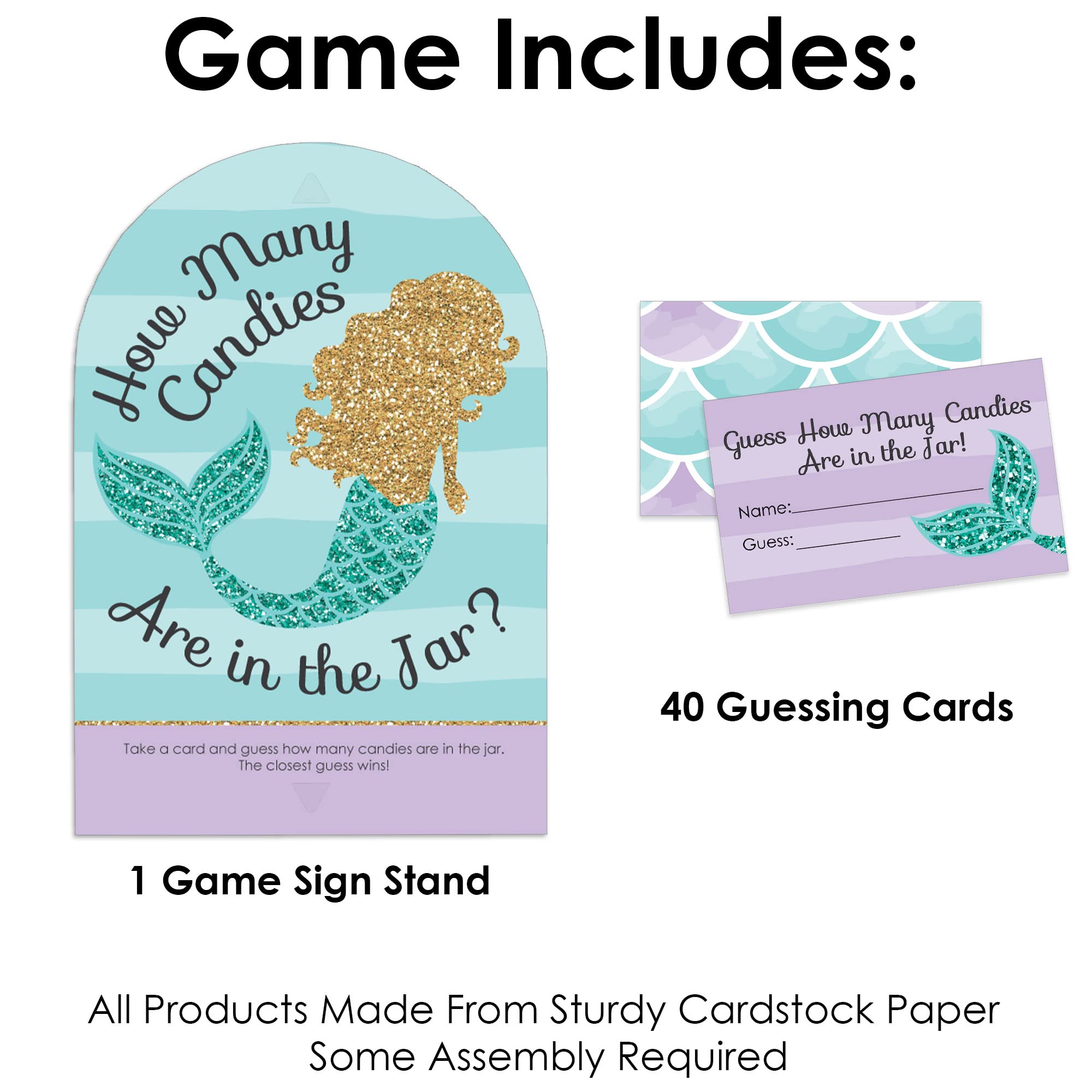 Big Dot Of Happiness Lets Be Mermaids - How Many Candies Baby Shower Or Birthday Party Game - 1 Stand And 40 Cards - Candy Guess